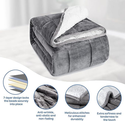 Cottonblue Sherpa Fleece Weighted Blanket 15 Pounds Queen Size 60” x 80 Heavy Weighted Blankets for Adults Perfect for 150-210 lbs, Soft Cozy Fuzzy Blankets 60x80 inches, Idea Gifts, Gray