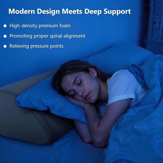 DUMOS Bed Wedge Pillow for Headboard & Mattress Gaps, 54-inch Long - Supportive Wedge Pillow with Side Pockets, Bed Wedge for Back Pain Relief, Reading & Sleeping, Removable Washable Cover