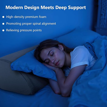 DUMOS Bed Wedge Pillow for Headboard & Mattress Gaps, 54-inch Long - Supportive Wedge Pillow with Side Pockets, Bed Wedge for Back Pain Relief, Reading & Sleeping, Removable Washable Cover