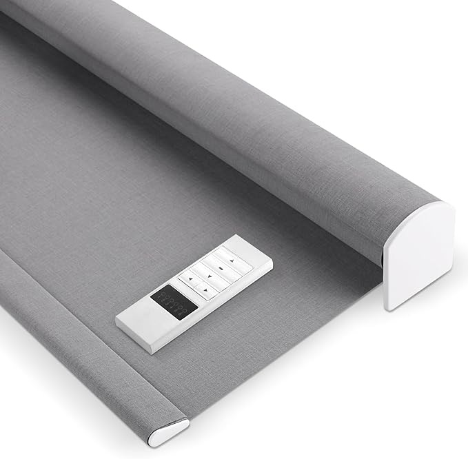 ZSHINE Motorized Blackout Window Blinds Over-Size Customize Width (21-114 Inches) Remote Control Wireless and Rechargeable Motor Roller Shades Blinds for Windows(82133D)