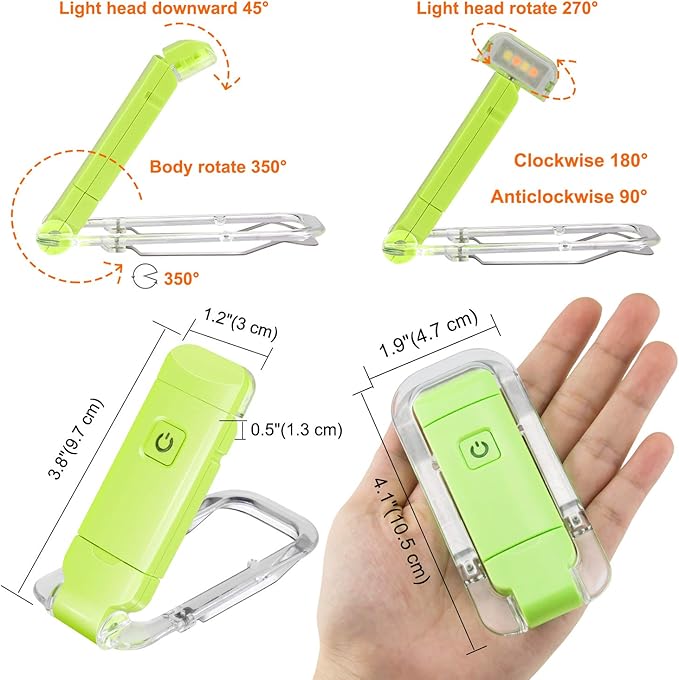 BIGLIGHT Amber Book Reading Light, LED Clip on Book Lights, Reading Lights for Books in Bed, Small Book Light for Kids, USB Rechargeable, 2 Brightness Adjustable for Eye Protection, Green