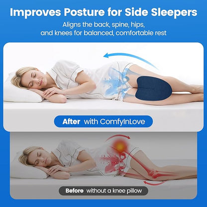Knee Pillow for Side Sleepers, High-Density Memory Foam Leg Pillow for Side Sleeping, Heart-Shaped Design for Knees, Hips & Spinal Alignment, Blue