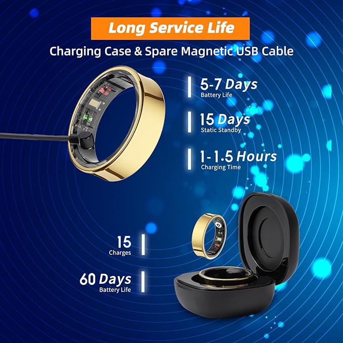 Smart Ring for Women Men, Fitness Tracker Ring with Body Temperature, Heart Rate, Blood Oxygen, Sleep Monitor, Calories, No Subscription Fee, IP68 Waterproof for iPhone & Android (Gold, #13)