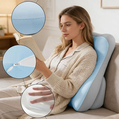 Ergonomic Reading & Back Pillow with S-Curve Design | Adjustable Memory Foam Support for Bed, Sofa & Floor | Ideal for Reading, Nursing, Meditation & headboard Pillow (Blue) (Blue)