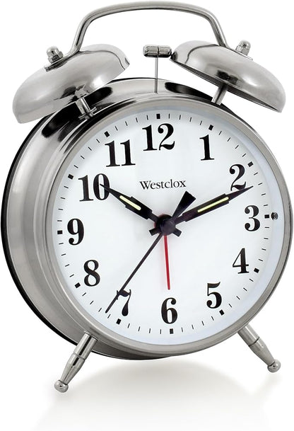 Westclox -Big Ben Twin Bell Alarm Clock | Loud Alarm Clock for Heavy Sleepers | Battery Operated Metal Clock with Backlight for Bedside Table, Bedroom, Kids Room, Desk (Silver, 4")