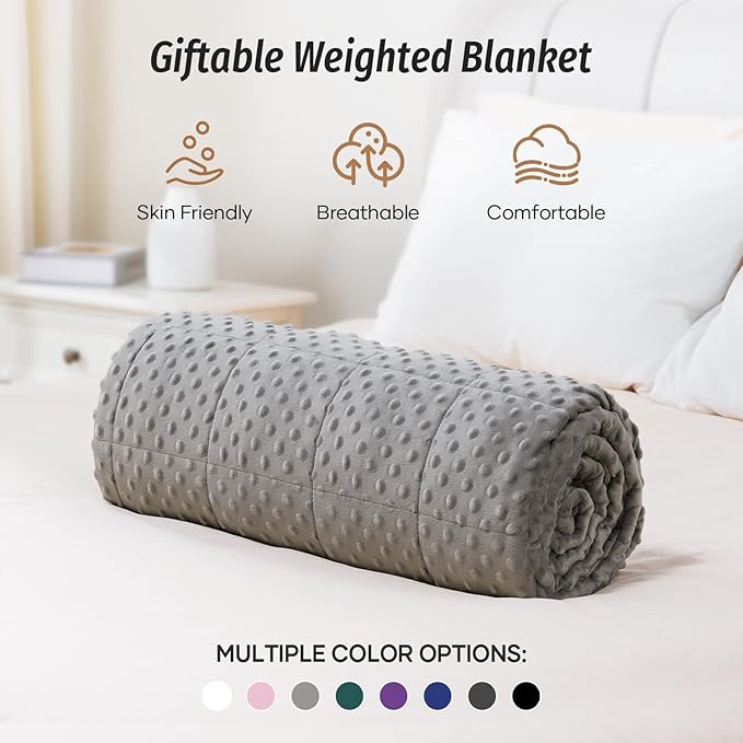 Wemore Minky Dot Weighted Blanket for Adults Queen Size 20 lbs, Soft Cozy Heavy Blanket for Stress Relief and Sleep Promotion, Breathable Blanket for All-Season with Glass Beads, Grey 60 x 80 inches