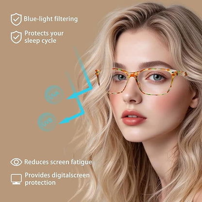 CLASAGA Progressive Multifocus Reading Glasses for Women, Pattern Print Blue Light Block Stylish Ladies Computer Readers