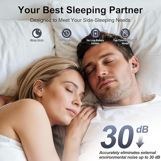 2026 Sleep Earbuds Bluetooth 6.0 in Ear, Mini Sleep Headphones with Sleep Monitor and APP, Small Earplugs for Side Sleepers, 48H Playtime Sleep Earphones with Sleep Mode, Personal Alarm, Black