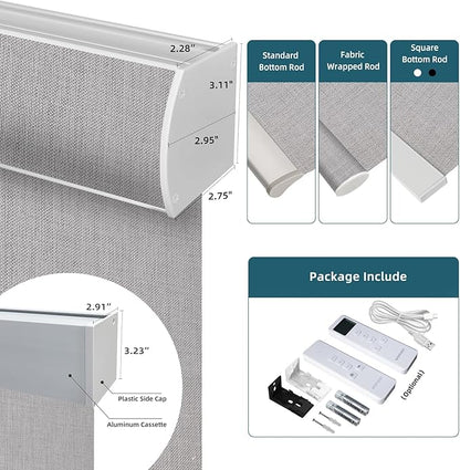 Motorized Roller Shade, 100% Blackout Smart Window Blinds Work with Homekit, Alexa, Google Home, Remote Control, Electric Blinds with USB/Solar Pannel Charging,Bouvardia Light Grey
