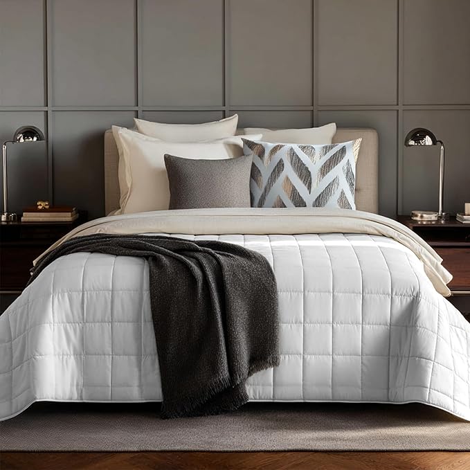 HomeSmart Products White Weighted Blanket Queen Size 30 lbs - Premium Ultra Soft Fabric