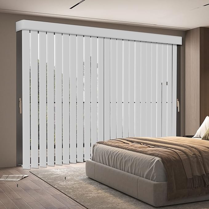 Cordless Vertical Blinds Window Blind, Blackout Fabric Vertical Blind, Energy Saving UV Protection Noise Reduce Vertical Blinds for Sliding Glass Doors, Patio Doors, Pure Light Grey