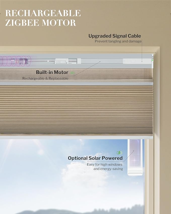 Graywind Motorized Day Night Cellular Shades with Remote, Smart Honeycomb Blinds Compatible with Alexa & Google Home, Custom Size Blackout/Privacy for Bedroom, Living Room & Home Office, Coffee