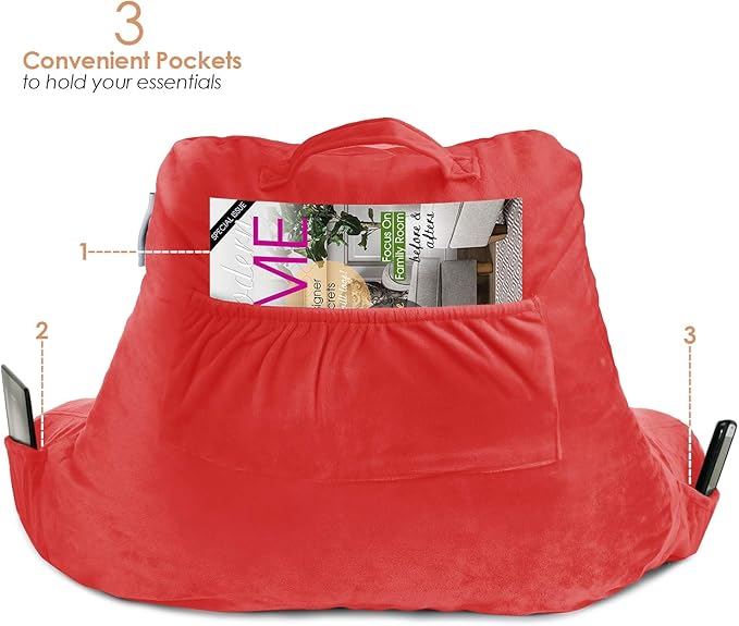 Nestl Reading Pillow with Shredded Memory Foam, Designed for Sitting Up in Bed and Couch, Back and Arms Adjustable Support for Adult & Teens Backrest Pillows for Reading, with Washable Cover Red