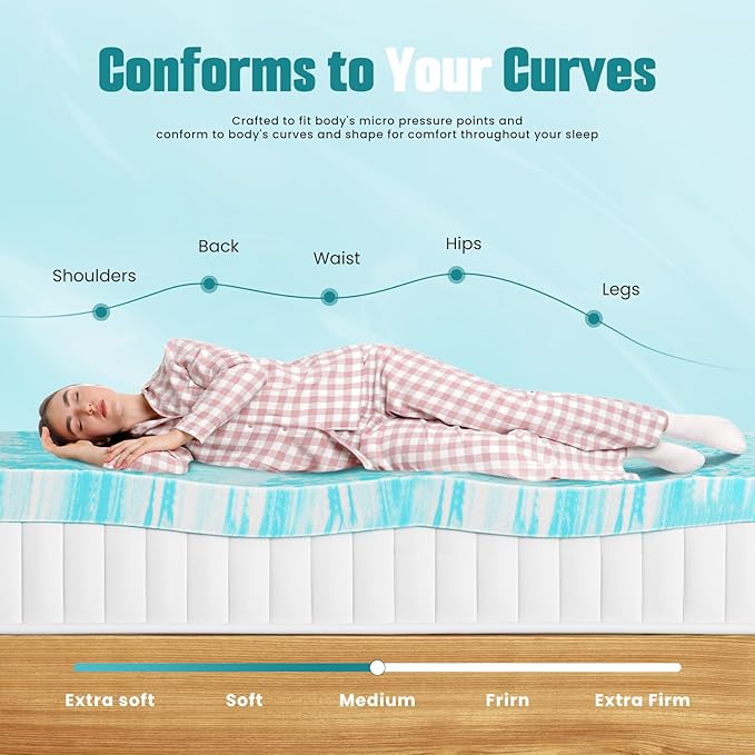 NEWBULIG Mattress Toppers Memory Foam King, 3 Inch Thick Bed Topper Pad Cooling Gel Infused Soft Comfy Padding Breathable for Sleeper Sofa Couch RV Camper, CertiPUR-US Certified