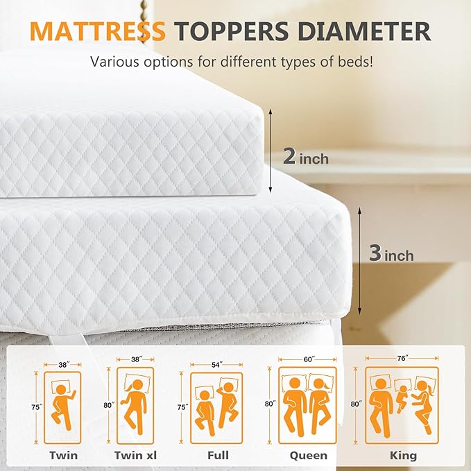 NEWBULIG 2 Inch Memory Foam Mattress Topper Queen, Memory Foam Pad with Removable & Washable Cover, Bed Topper for Back Pain, Non-Slip Ventilated Design