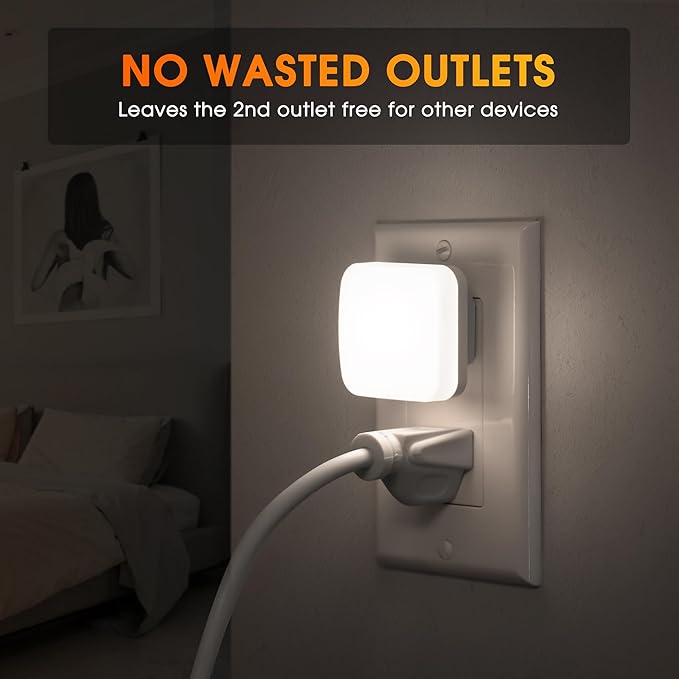 LED Night Lights Plug into Wall, Nightlights With Light Sensor Dusk to Dawn, 0.3W Square Plug in Night Light for Kids, 5000K Cool White Night Light for Bathroom Bedroom Kitchen, 2 Pack Night Lights