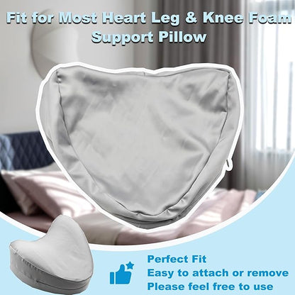 Satin Knee Pillow Cover for Heart Shaped Leg & Knee Foam Support Pillow, Upgraded Invisible Zippered Satin Leg Pillowcase Replacement (10 * 9.5 * 4.9in)-Cover ONlY (Slate Grey)