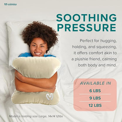 Calmier - 9 lb Sensory Weighted Pillow - Glass Bead Filled Hug Pillow - Ultra Plush Cozy Weight Sensory Pillows for Adults and Kids - Weighted Lap Pad (Tan- Minky, 9 LBS)