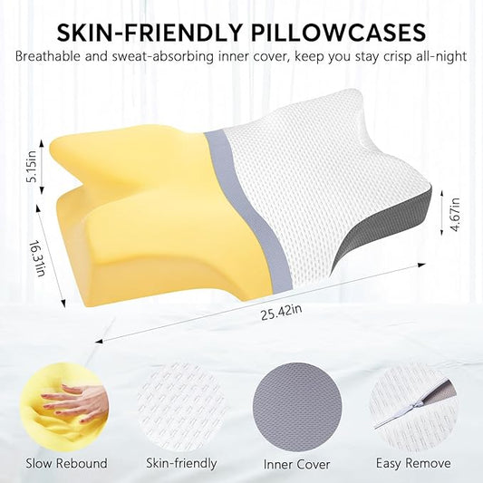 Anvo Cervical Neck Pillow for Neck and Shoulder Pain - Memory Foam Pillows for Pain Relief Sleeping, Contour Orthopedic for Side Back Stomach Sleeper, Grey