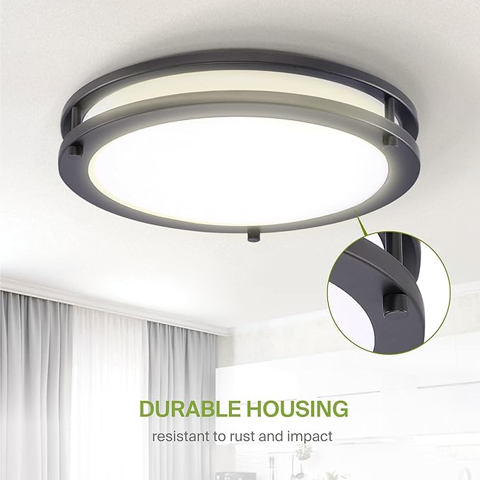 ASD LED 18" Round Flush Mount Lighting, Close to Ceiling Light Fixture | 3CCT, Dimmable, Energy Star, ETL Listed | 28W 2230LM 3000-5000K 120V | Low Profile Double Ring Lamp | Dark Bronze, 4 Pack