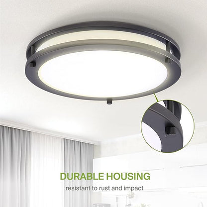 ASD LED 18" Round Flush Mount Lighting, Close to Ceiling Light Fixture | 3CCT, Dimmable, Energy Star, ETL Listed | 28W 2230LM 3000-5000K 120V | Low Profile Double Ring Lamp | Dark Bronze, 2 Pack
