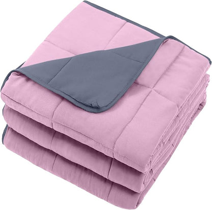 Weighted Blanket for Adults 12lbs, 60"x80", Queen Size Cooling Heavy Throw Blanket for 110-130lbs, Microfiber Soft Thick Big Blankets Weighted Comforter Gift for Sleeping, Pink Grey