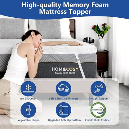 3 Inch Queen Firm Mattress Topper for Pain Relief, Premier Cooling Gel+Bamboo High-Density Support Memory Foam Mattress Topper, Firm with Ice Silk Cover, CertiPUR-US