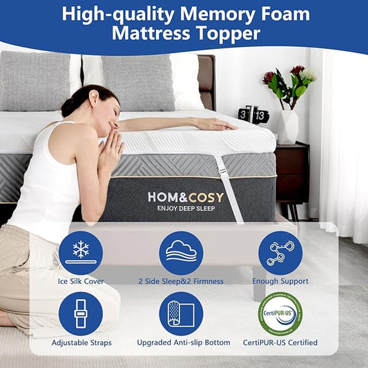 3 Inch Queen Firm Mattress Topper for Pain Relief, Premier Cooling Gel+Bamboo High-Density Support Memory Foam Mattress Topper, Firm with Ice Silk Cover, CertiPUR-US