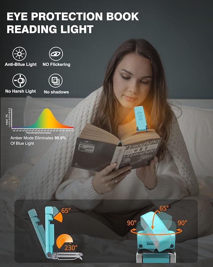 2-Pack Reading Light with 6 Bookmark, Rechargeable Book Light for Reading at Night in Bed, with 3 Colors &5 Brightness Adjustable Eye Care, 30/60-min Timer for Kids Night Book Reading Lovers