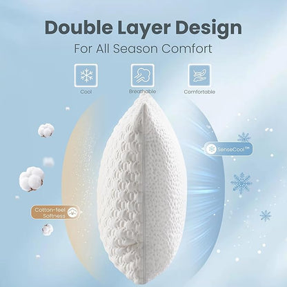 Sophia & William Side Sleeper Pillow Shredded Memory Foam Pillow for Neck and Shoulder Pain Adjustable Cooling Pillows, Comfotable Double-Sided Pillowcase, King Size
