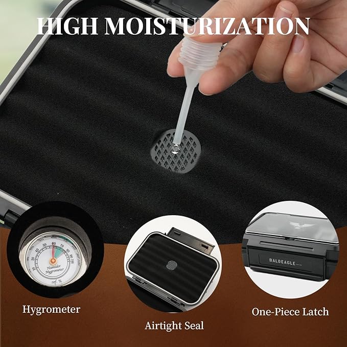 Bald Eagle Travel Cigar Humidor, Cigar Case with Humidifier Hygrometer Holder, Portable Acrylic Top Cigar Box Accessories Kit with Cutter, Punch, 5-8 Cigars