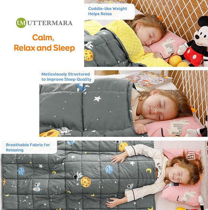 Uttermara Weighted Lap Blanket 2 lbs, Ultra Cozy Minky Weighted Blankets with Cartoon Patterns, Heavy Blanket Great for Calming and Sleeping, 20x30 inches, Grey Space