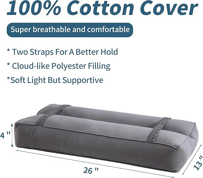 HOMBYS Knee Pillow for Side Sleepers with Elastic Straps, 4" Height Cotton Cover Leg Pillow for Aligns Spine & Relieves Pressure Hip & Leg Elevation, Supportive Pillow for Lower Back, Grey