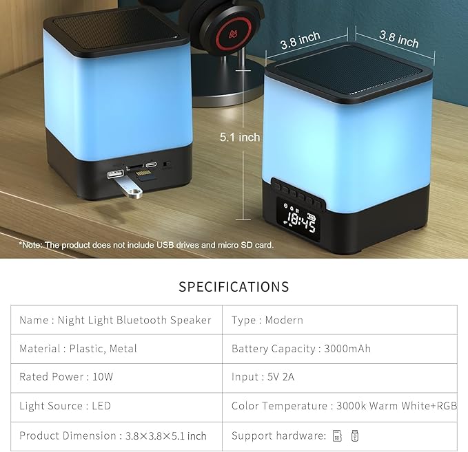 winshine Alarm Clock for Bedroom, RGB Night Light Bluetooth Speaker with Music Rhythms, Wake-up Alarm Clock with Sound and Light, 12 or 24 Hr AutoOff Touch Control, Gift for Teens Girls or Boys, Black