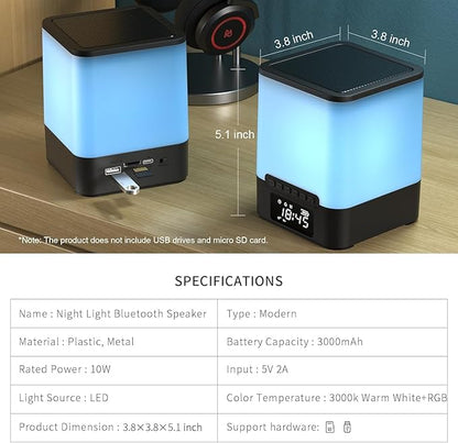 winshine Alarm Clock for Bedroom, RGB Night Light Bluetooth Speaker with Music Rhythms, Wake-up Alarm Clock with Sound and Light, 12 or 24 Hr AutoOff Touch Control, Gift for Teens Girls or Boys, Black