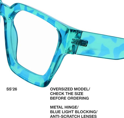 livho Oversized Eyewear Frame for Woman and Men - Rectangle Fashion Glasses for Computer, Chic Preppy Frame