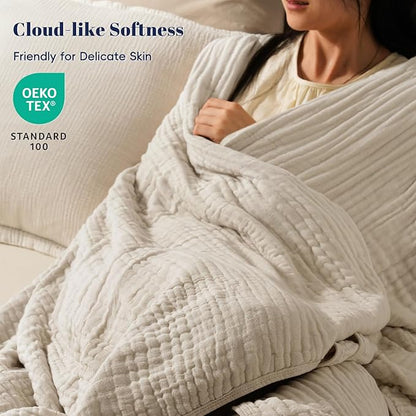 PHF Cooling Muslin Blanket Twin Size 60"x80", 6-Layer Lightweight Gauze Blanket Made from 35% Rayon Derived from Bamboo & 65% Cotton, Breathable & Ultra Soft Cozy for Hot Sleepers, French Oak