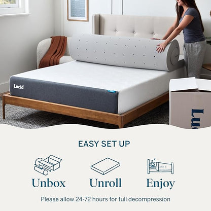 Lucid 3 Inch Ventilated Bamboo Charcoal Memory Foam Mattress Topper - Twin XL Mattress Topper