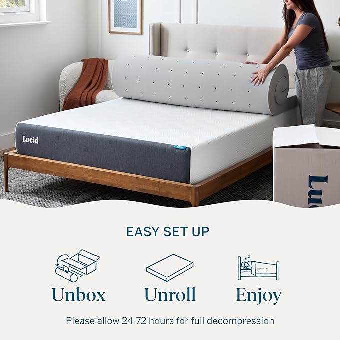 Lucid 4 Inch Bamboo Charcoal Infused Memory Foam Mattress Topper - Twin Size – Moisture and Odor Control - Ventilated - Ultra Plush Feel, Pressure-Relief Bed Topper – CertiPur Certified