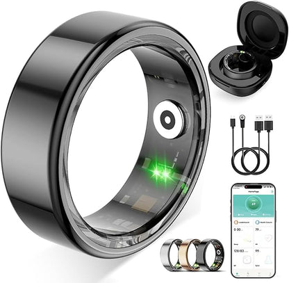 Smart Ring for Women Men,Fitness Tracker Ring with Heart Rate, Sleep Monitoring, Blood Oxygen, Step Counting for iOS and Android, No Subscription Fee, Waterproof(Black, 9)