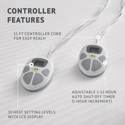 Serta Waterproof Heated Mattress Pad - Electric Bed Warmer with 10 Heat Settings, Auto Shut Off Timer, ETL Certified Electric Mattress Pad, Elastic Deep Pocket, Machine Washable, White Queen