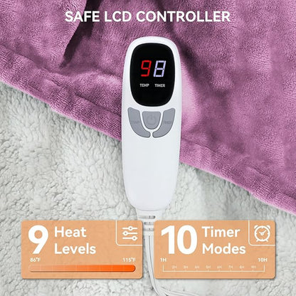 Heated Blanket Electric Blanket Full 72"x84" Heating Blanket with 9 Heating Levels 10 Timer Modes Auto-Off Fast Heating Overheat Protection ETL Certified Machine Washable Gift