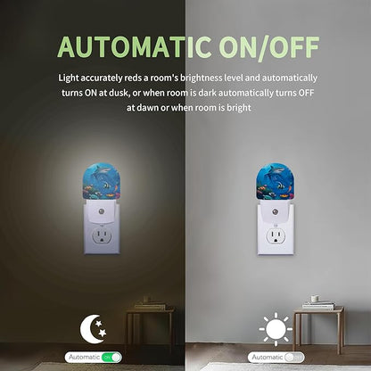 Summer Shark Night Light,Turtle Fish Nightlight Plug into Wall with Dusk to Dawn Sensor, LED Lamp Energy Saving Lights for Men Women Boys Girls,Lamp for Bedroom Bathroom Hallway