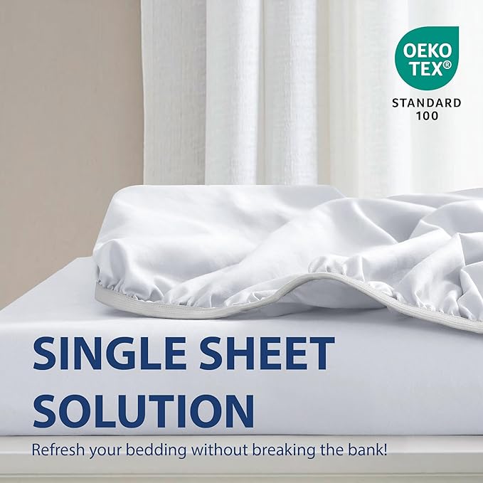 Cathay Home Full Fitted Sheet - Double Brushed Ultra Soft – Wrinkle & Fade Resistant - 16" Deep Pocket Fitted Sheet Only - Good Fit for 14"-18" Deep Mattress (Full, White)