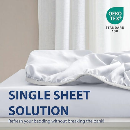 Cathay Home Full Fitted Sheet - Double Brushed Ultra Soft – Wrinkle & Fade Resistant - 16" Deep Pocket Fitted Sheet Only - Good Fit for 14"-18" Deep Mattress (Full, White)