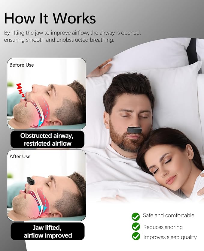 Anti Snoring Devices, Electric Snoring Solution with Adjustable Security Strap, Adjustable 6-Speed, Universal Fit for All Nose Shapes, Portable Sleep Apnea Devices for Men & Women (Charcoal Black)