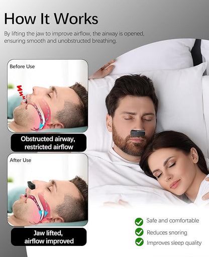 Anti Snoring Devices, Electric Snoring Solution with Adjustable Security Strap, Adjustable 6-Speed, Universal Fit for All Nose Shapes, Portable Sleep Apnea Devices for Men & Women (Charcoal Black)