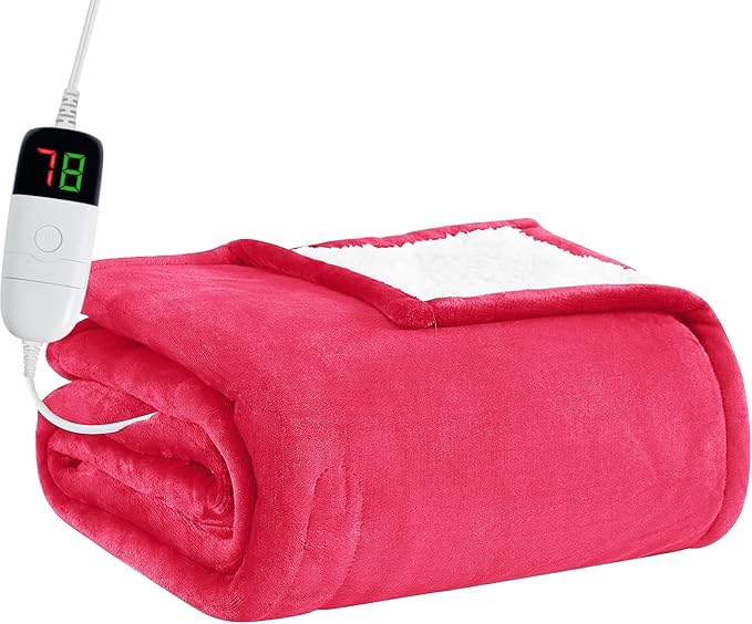 BOMOVA Heated Electric Throw Blanket - 50" x 60" Heating Blanket with 10 Heating Levels & 8 Hours Auto Off, Warm Flannel Blanket, Christmas Birthday Gifts for Women
