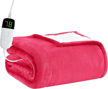 BOMOVA Heated Electric Throw Blanket - 50" x 60" Heating Blanket with 10 Heating Levels & 8 Hours Auto Off, Warm Flannel Blanket, Christmas Birthday Gifts for Women