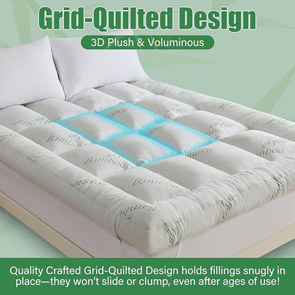 WhatsBedding 5 Inch Memory Foam Mattress Topper King Size for Back Pain Relief, Cooling Breathable Bamboo Viscose Air Layer, Comfort Thick Pillow Top Mattress Topper, 2000 GSM Fill